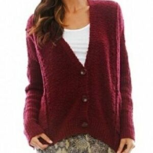 Free People Fall Friend Burgundy 3 Button Cardigan